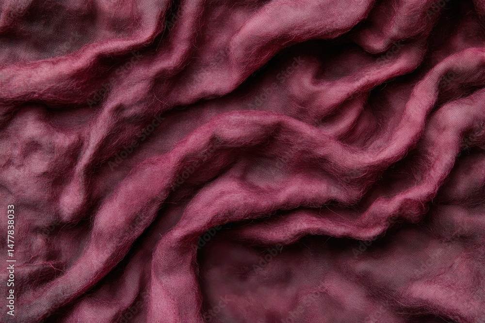 Poster close-up of maroon fabric with soft folds and delicate texture creating an elegant and luxurious bac