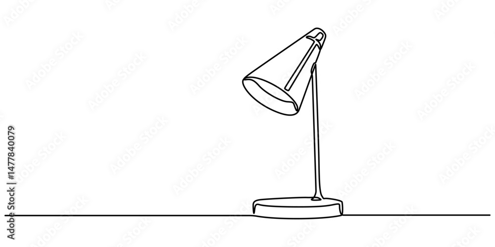 Poster a simple line drawing of a desk lamp. it shows the lamp's shape and features in a single continuous 
