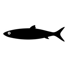 sardine vector silhouette icon - ideal for fishing logos, seafood icons, and aquatic-themed graphics.