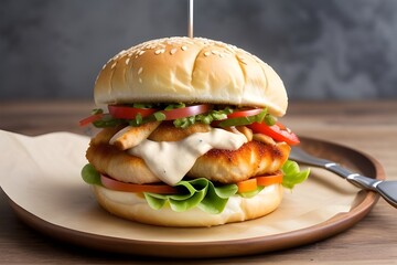 Simple chicken sandwich  on a plate
