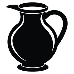 Elegant Black Pitcher with Handle and Spout, Vintage Jug Illustration Art