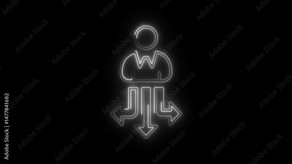 Poster glowing person with three arrows indicates direction choice or decision concept animation