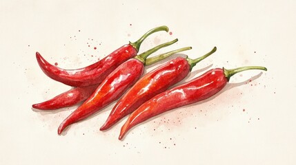 Watercolor illustration of red chili peppers