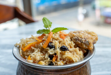 Traditional Afghan Kabuli Pulao. Popular spicy beef pulao that is delicious. Kabuli Pilaf, Qabili Pulao, Afghan Cuisine, Afghan Food. The national dish of Afghanistan