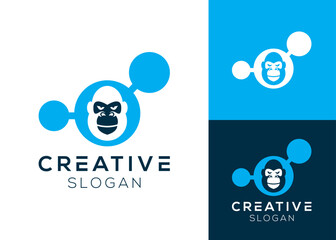 Gorilla share logo. Gorilla head with share symbol logo design for technology and networking