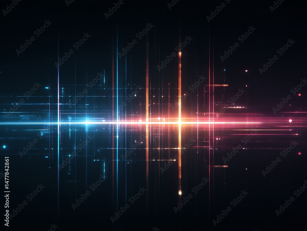 Poster dynamic interplay of light streaks and ethereal glows on dark backdrop