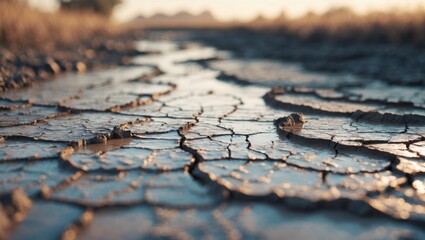 Obraz premium Arid Cracked Soil after Rain. Dry land with mud. Global warming concept