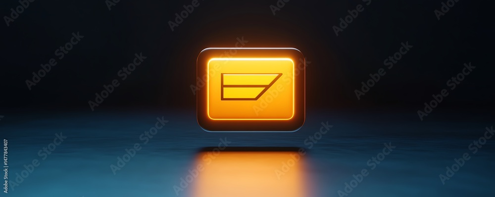 Poster a glowing 3d file transfer icon hovering over a glossy dark blue surface with subtle gradient lighti
