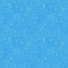 Fototapeta premium Psychology Line Seamless Pattern. Vector Illustration of Thin Outline Mental Health Texture Background. Therapy Linear Symbols. Wellness and Awareness Month.