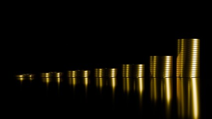 Golden coins on black background