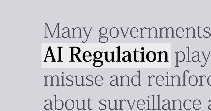 Word AI Regulation in the news titles across international media, changing media headlines with artificial intelligence regulation legislation theme, news overview, loop footage