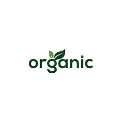typography text organic logo design, green leaf graphic vector template