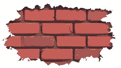 Red brick wall background. Cracked brick wall. illustration of a red brick wall with a large, jagged, uneven crack running through it.