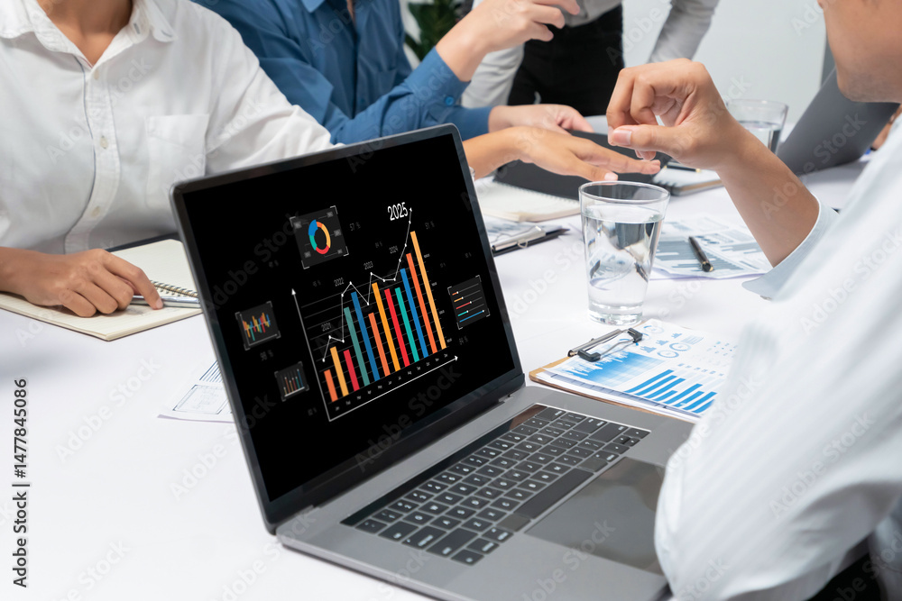 Fototapete Business data dashboard provide business intelligence analytic for marketing strategy planning brisk with big data set to analyze customer demands and foreseeing business future