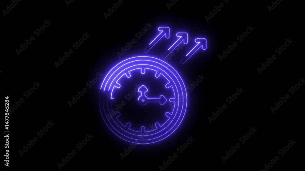 Poster time acceleration concept with clock and arrows in a neon style animation