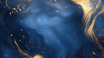Blue marble and gold abstract background texture. Indigo ocean blue marbling. with natural luxury style swirls of marble and gold powder. illustration , no logos, no brands