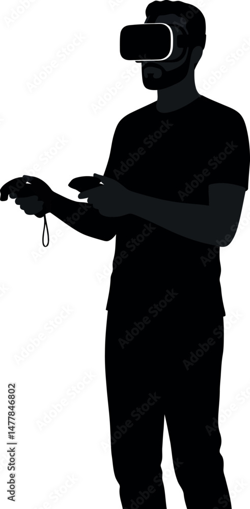 Poster man using virtual reality headset with controllers immersive technology experience vector