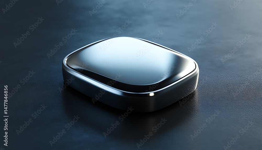 Poster a metallic 3d volume control icon with smooth details, resting on a sleek dark gray surface with sha
