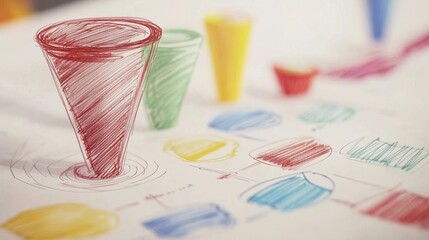 A chic hand-drawn business visualization showcasing customer journey maps, sales funnel diagrams, and strategic insight sketches.