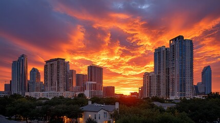Fototapeta premium Dramatic sunset cityscape with vivid colors