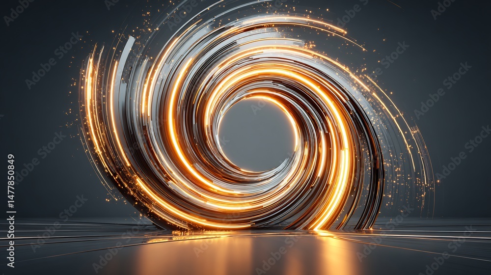 Poster glowing vortex abstract background with dynamic light trails and reflections