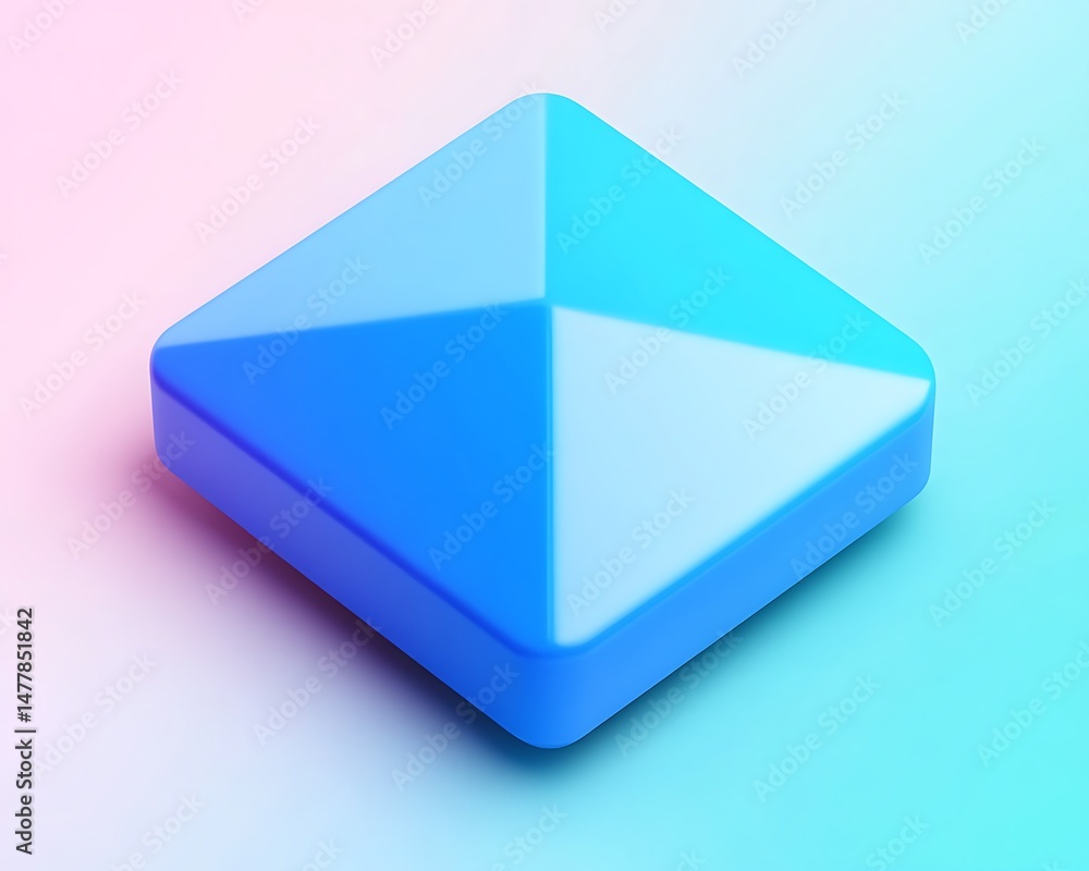 Poster bright blue 3d navigation icon, sharp edges on a gradient background from cyan to white