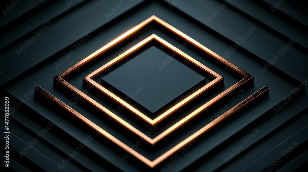 Aufkleber Black and gold design with a square in the middle. The squares are arranged in a way that creates a sense of depth and dimension. The gold accents add a touch of luxury
