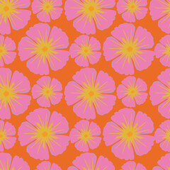 Trendy floral seamless pattern. Simple red and beige daisy. Spring flower template for packaging, postcards, textile printing, wallpaper. Hand drawn illustration isolated on white background