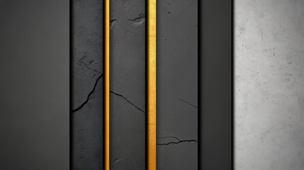 Black and gold striped wall with a white stripe. The wall is made of concrete and has a rough texture