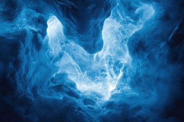 Obraz premium Ethereal Ice Cave Interior View with Light Shining Through Openings in Blue Glacier Ice Formation