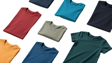 Folded T-shirts assorted colors collection, transparent background