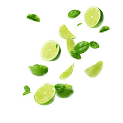 Vibrant Display Of Sliced Limes And Fresh  isolated on a transparent background