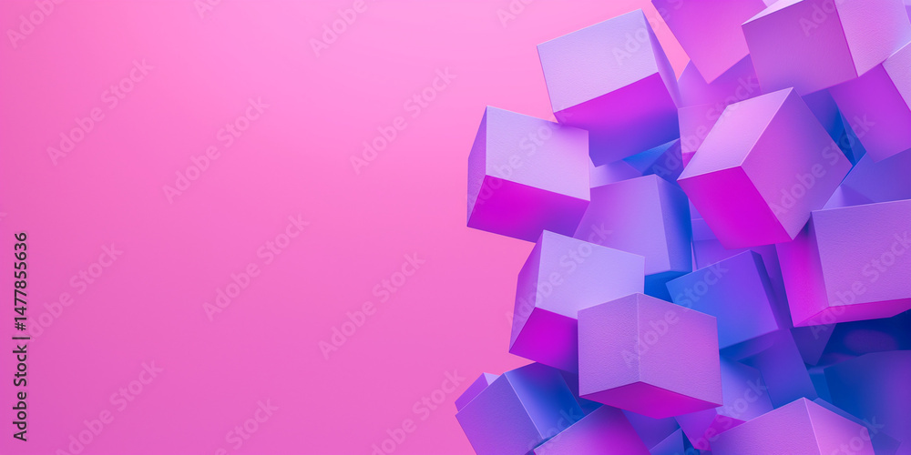 Poster abstract composition of 3d cubes in purple and pink with modern design and background space