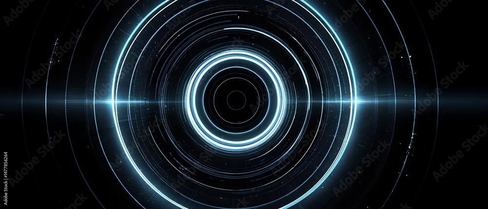 Poster abstract concentric glowing circles against a dark backdrop for artistic use