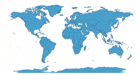 Fototapeta premium Blue world map illustration with country outlines.