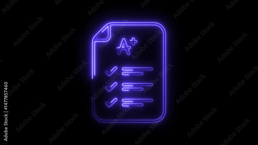 Poster glowing a plus exam paper report with checkmarks on a dark background