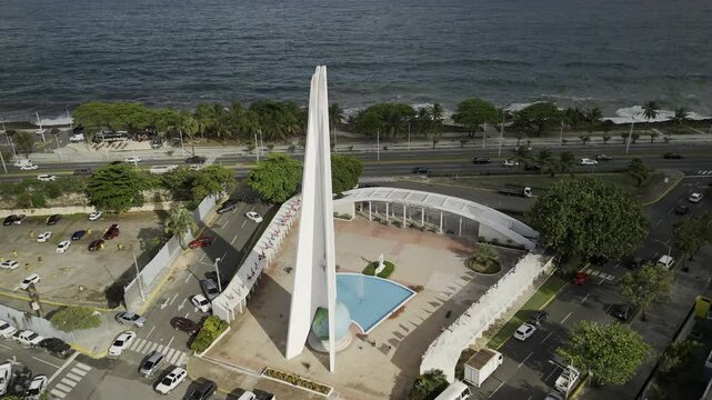 Drone does a 360 around the Monument to the Heroes of Constance, Maimon and Estero Hondo in Santo Domingo, Dominican Republic