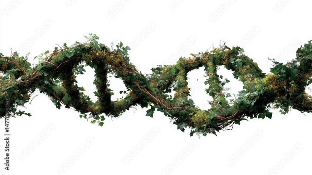 Aufkleber a helix constructed from vibrant green vines and lush leaves intertwines organically, symbolizing a 