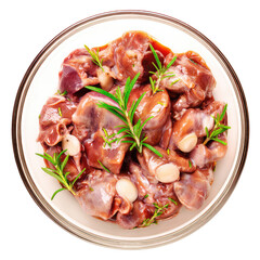Bowl Of Raw Chicken Livers Garnished With  isolated on a transparent background