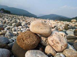 Beautiful stones and pebbles view against the hills
