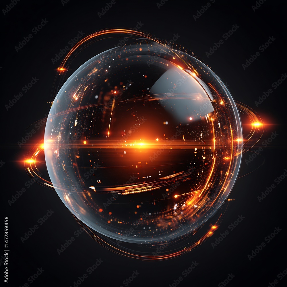Aufkleber abstract sphere with luminous orbits, captivating modern data visualization