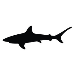 thresher shark vector silhouette icon - ideal for fishing logos, seafood icons, and aquatic-themed graphics.