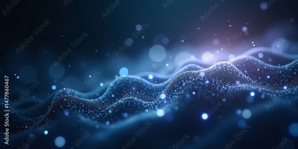 Poster blue green technology internet connection metallic waves in gradient mesh