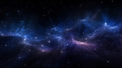 Obraz premium Blue and purple galaxy with many stars. The stars are scattered throughout the galaxy and some are closer together while others are further apart. The galaxy appears to be very large