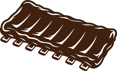 bbq rib silhouette icon vector, grilled meat rack, barbecue ribs food illustration