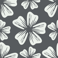 Fototapeta premium Trendy floral seamless pattern. Simple red and beige daisy. Spring flower template for packaging, postcards, textile printing, wallpaper. Hand drawn illustration isolated on white background