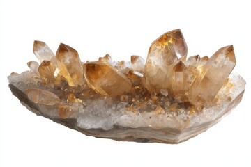 Golden cluster of crystals on a white background.