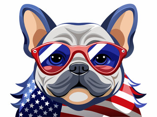Patriotic French Bulldog Wearing Red White and Blue Sunglasses and Bandana