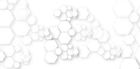 Geometric technology white hexagon background. Abstract vector illustration Science technology and medical concept hexagon on transparent background.