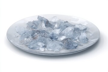 Pile of ice on a clear plate. Cool, refreshing, and perfect for summer.
